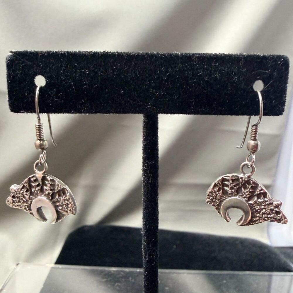 Sterling Silver Bear Pendant Earrings - Picture 3 of 8